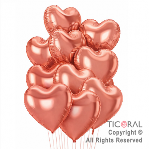 SET DE GLOBOS METALIZADOS CORAZON ROSA GOLD x 10 UNIDADES